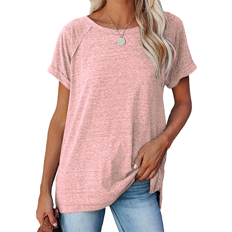 Women's Round Neck Solid Color Loose Short-sleeved Blouses