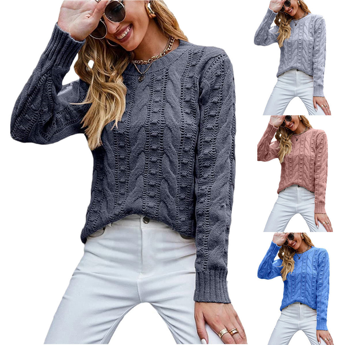 Graceful Women's Long Sleeve Cable-knit Pullover Sweaters