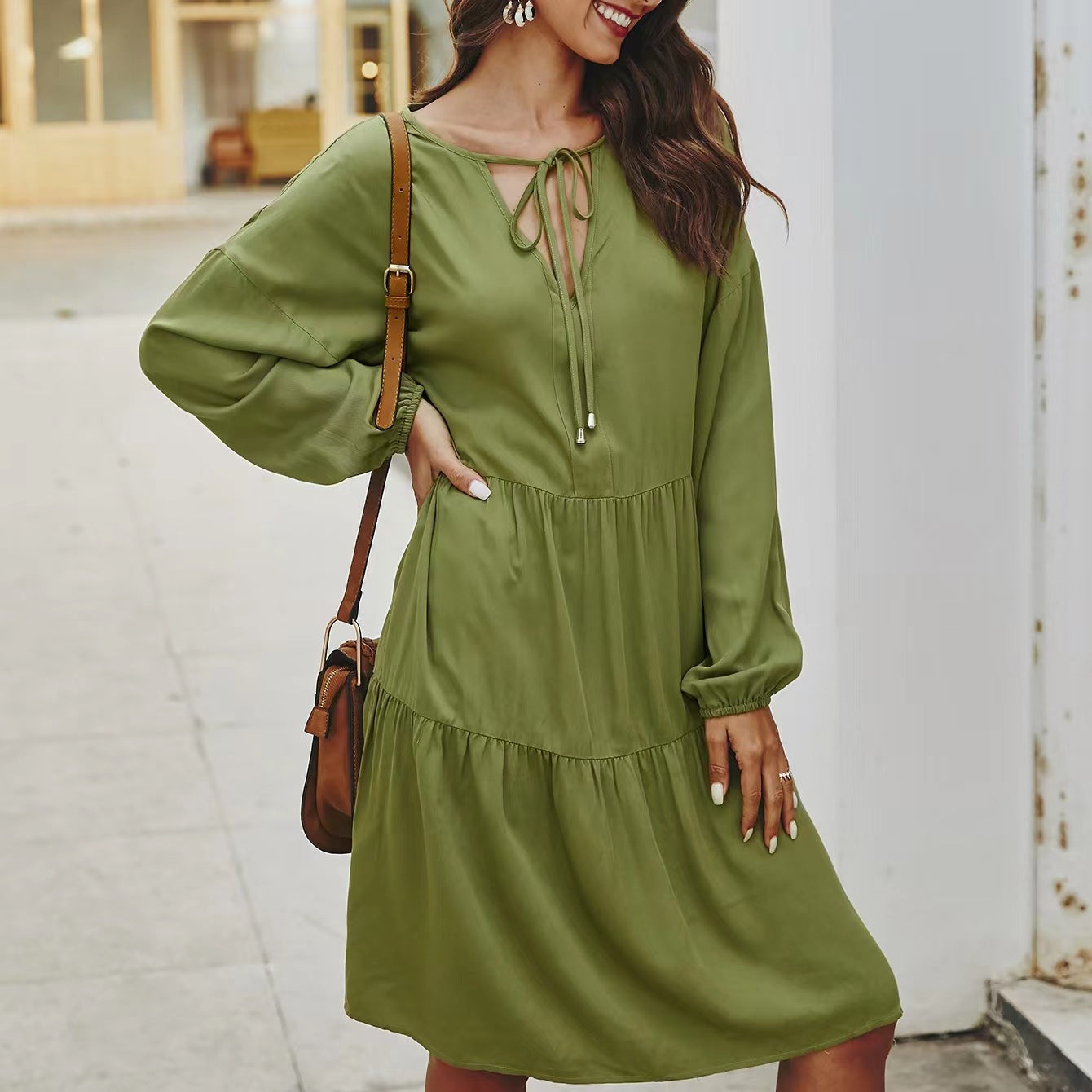 Sleeve High Waist Loose Solid Color Dresses