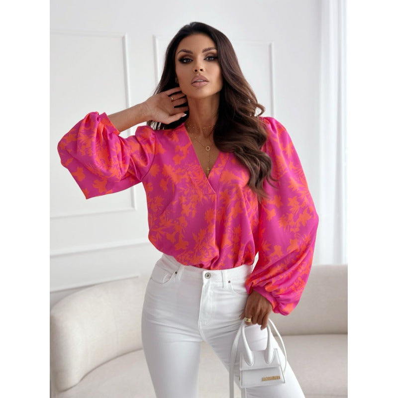 Women's Fashionable Digital Printed Long-sleeved For Blouses