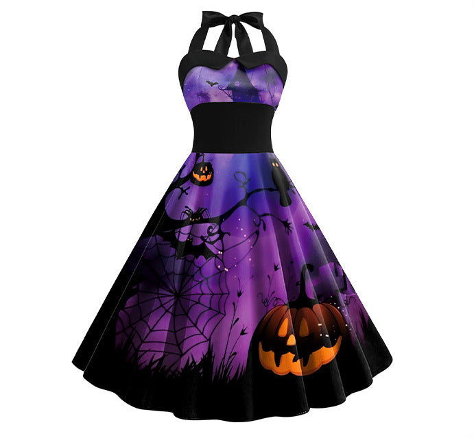 Neue sexy Swing-Kleider mit Halloween-Totenkopf-Aufdruck