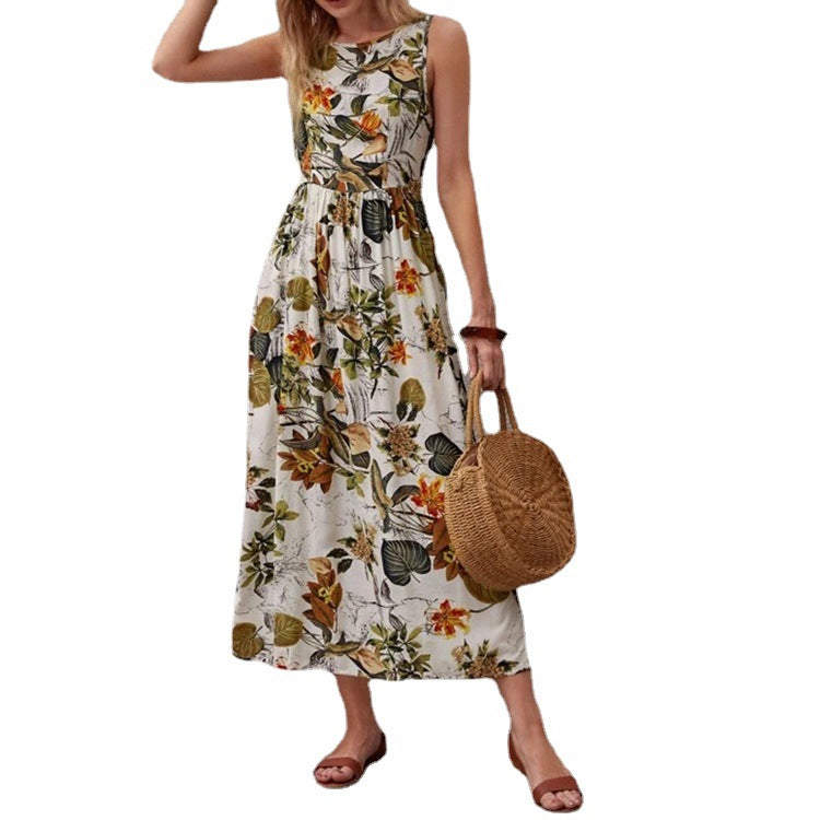 Women's Summer Vacation Style Fashionable Printed Sleeveless Skirts