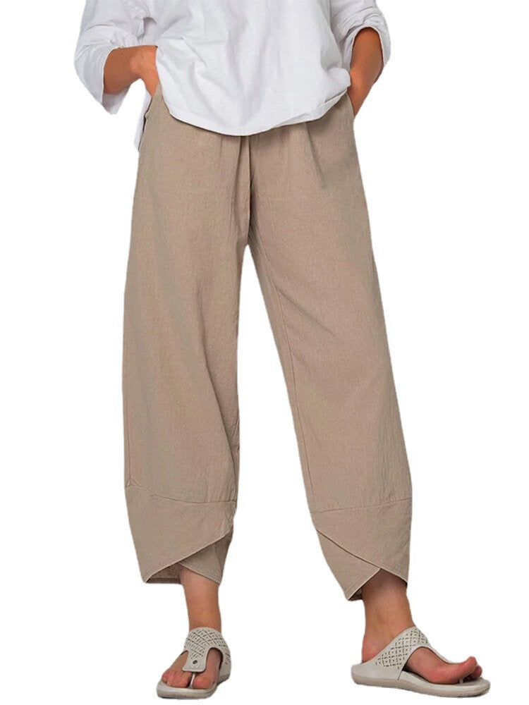 Women's Elastic Waist Cotton Linen Loose Casual Pants