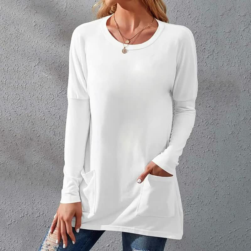 Women's Solid Color Sleeve Loose Round Neck Blouses