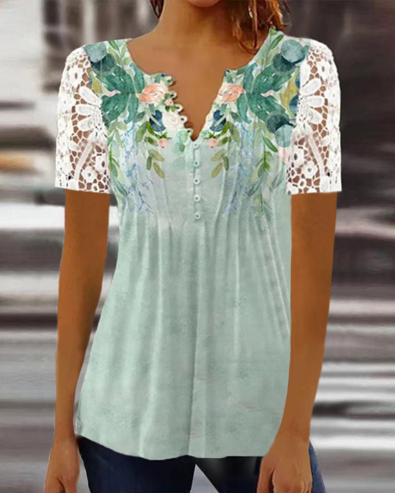 Women's Creative Summer Printed V-neck Sleeve Blouses