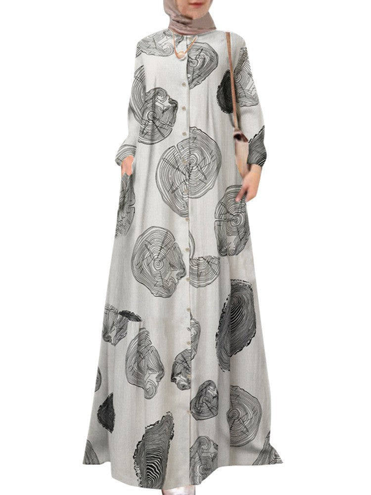 Women's Printed Long Shirt Muslim Loose Casual Dresses
