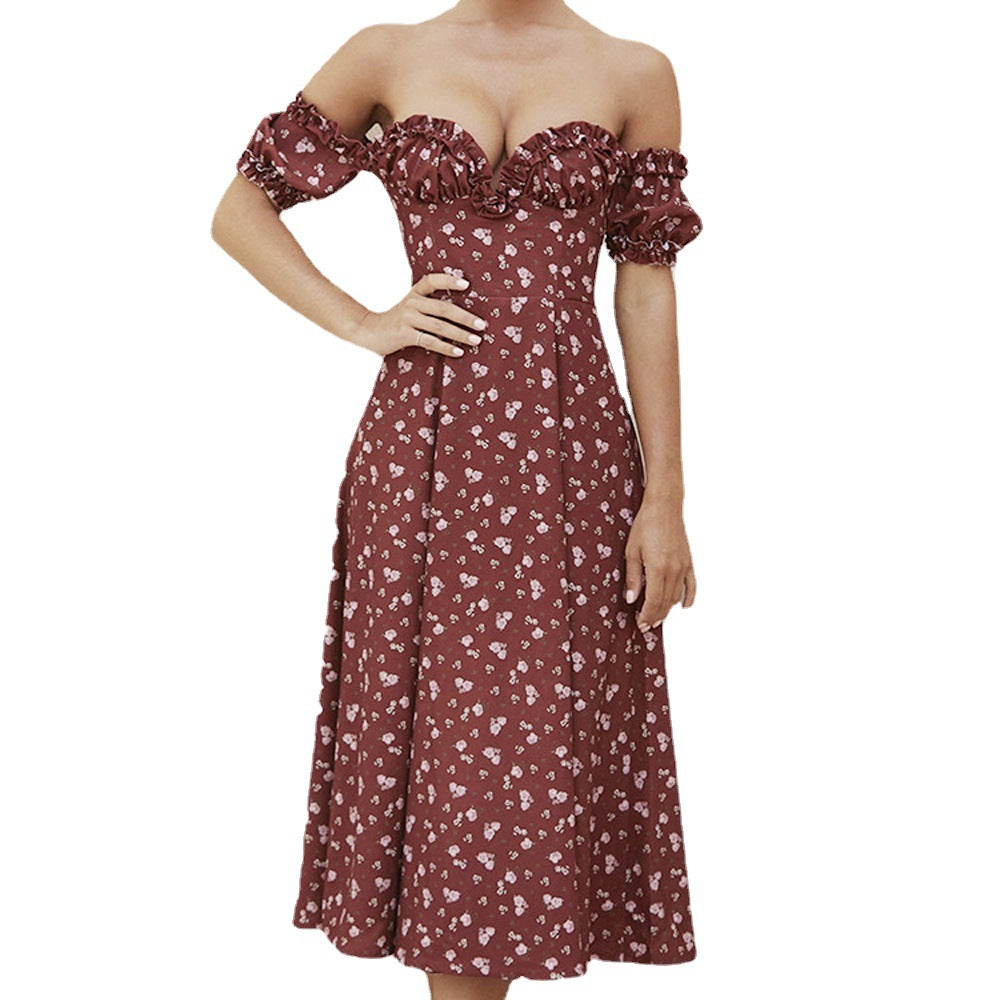 Slimming Temperament Floral Off-the-shoulder Tube Maxi Dresses