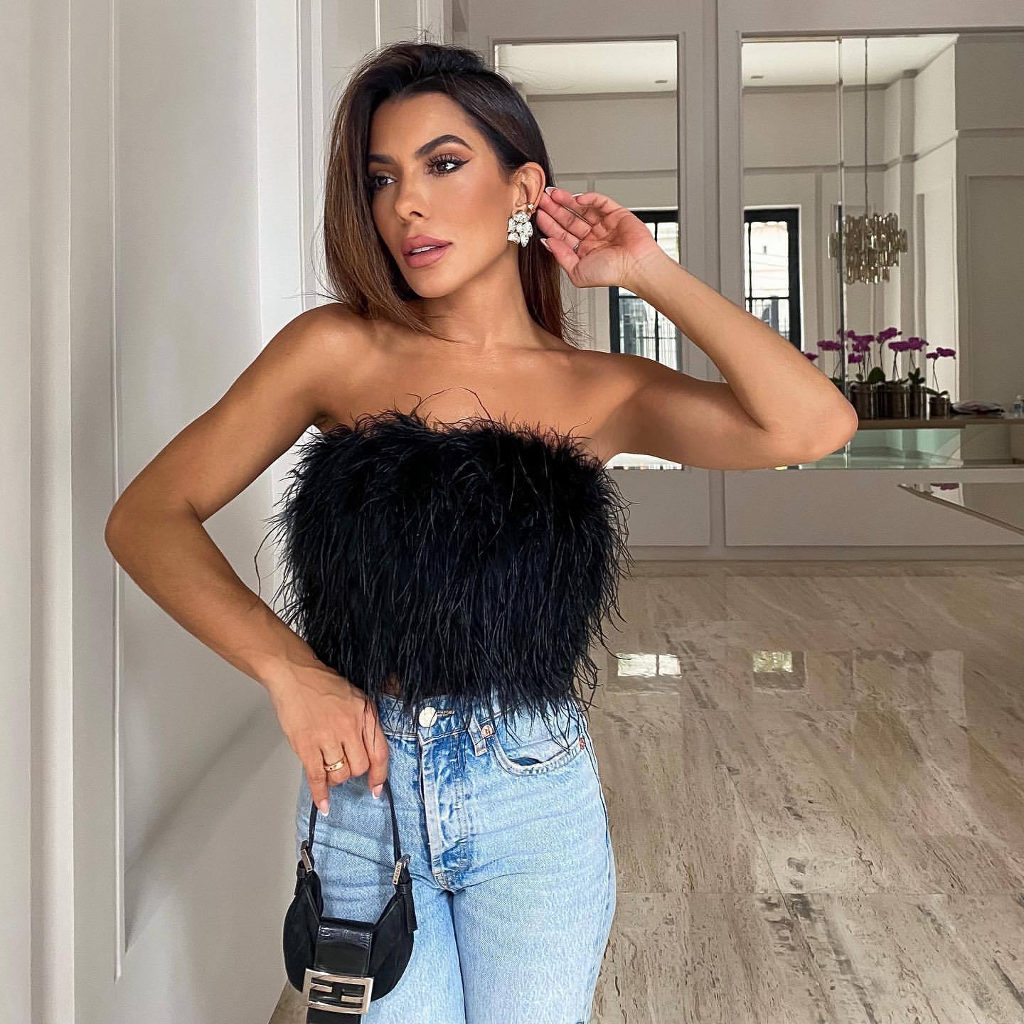 Comfortable Elegant Fashion Fluffy Fur Tube Tops