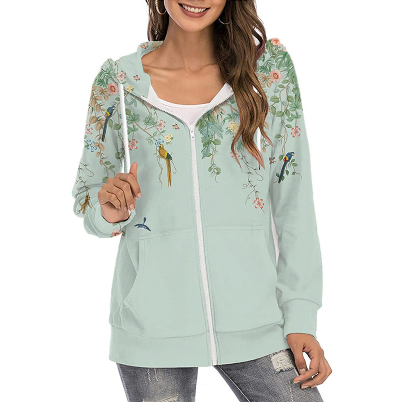 Women's Printed Hoodie Zipper Commuter Gradient Sweaters