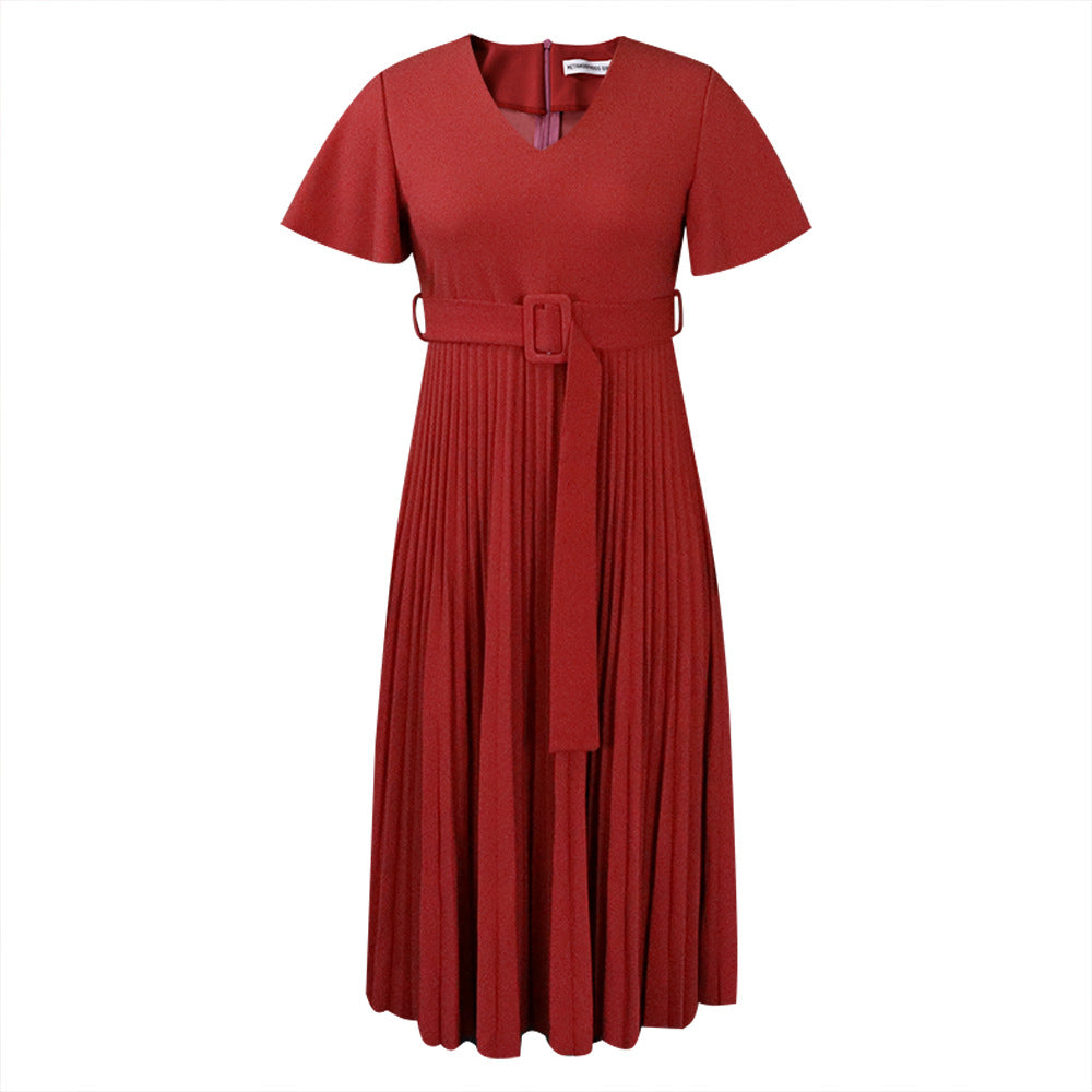 Cool Stylish V-neck Ruffle Pleated Dress Plus Size