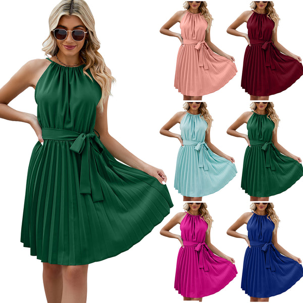 Trendy Popular Innovative Halter Pleated Dress Dresses