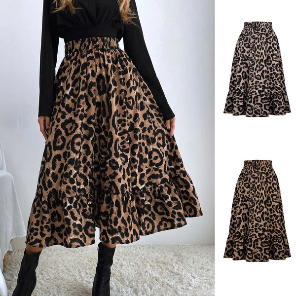 Women's Sexy Leopard Print High Waist Loose Swing Skirts