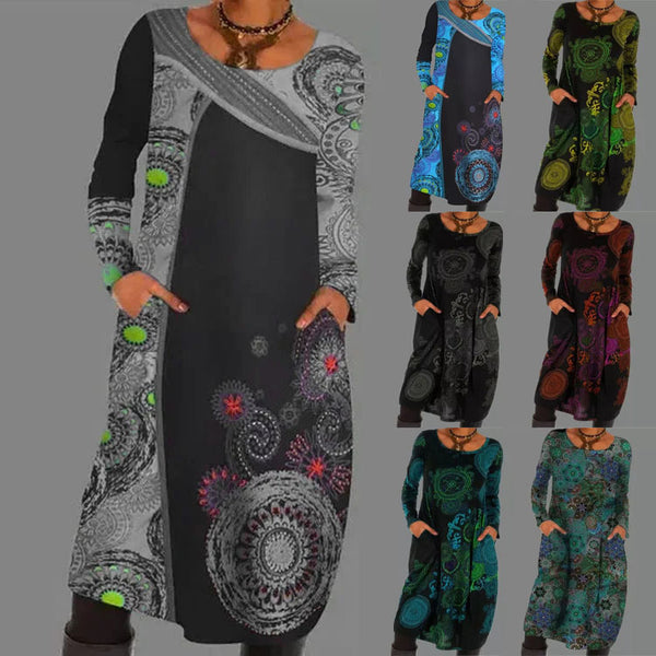 Women's Popular Print Dress Long Pullover Dresses