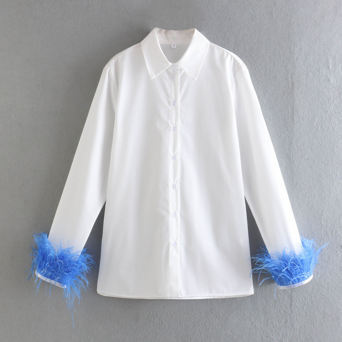 Early Spring Cuff Feather Decorative Shirt Blouses