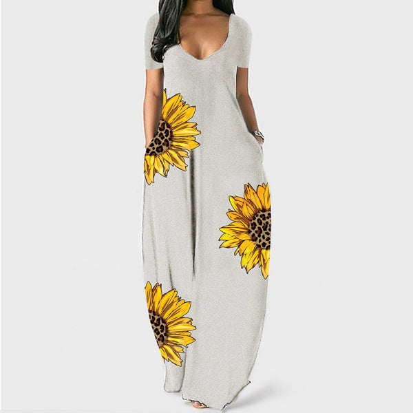 Classy Printed Maxi Loose Sleeve Dress Dresses