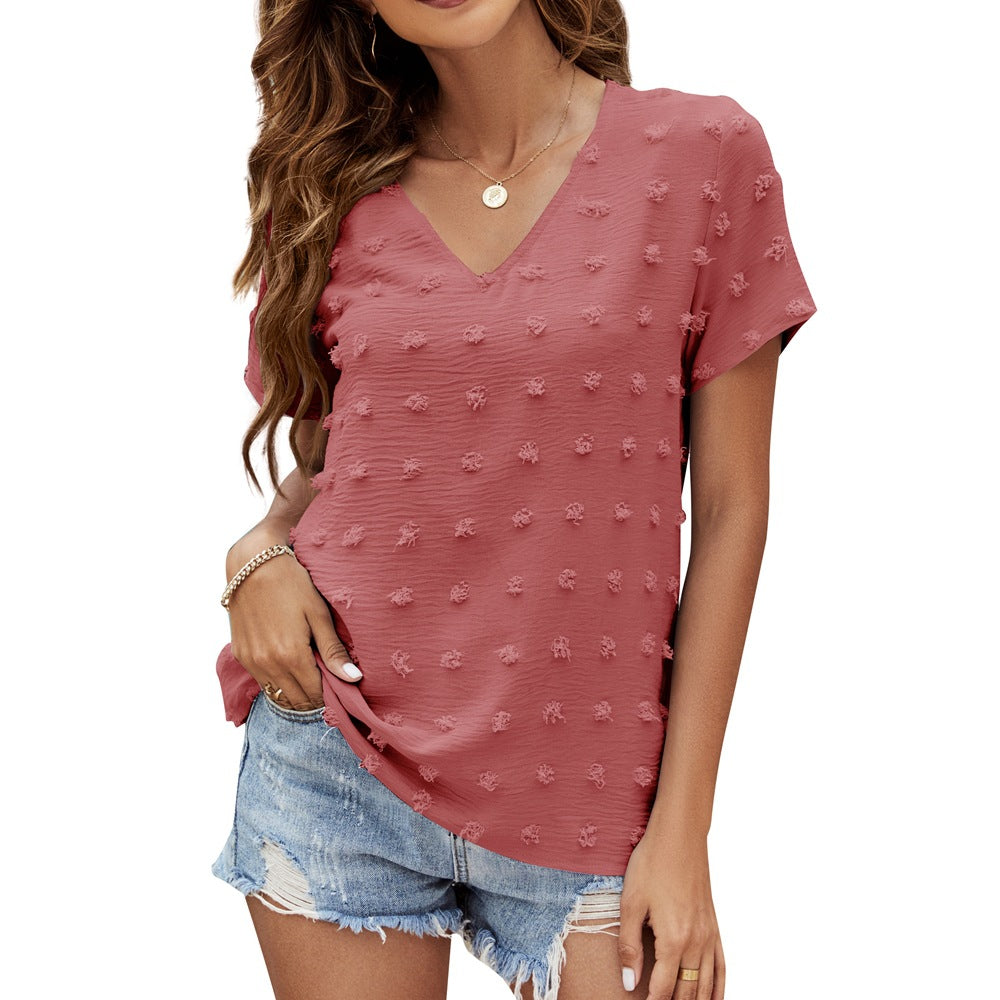 Women's Summer V-neck Chiffon Short-sleeved Shirt Blouses