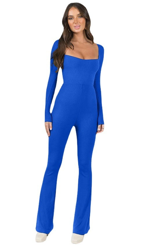 Women's Color Back Midriff Outfit Slim Fit Jumpsuits