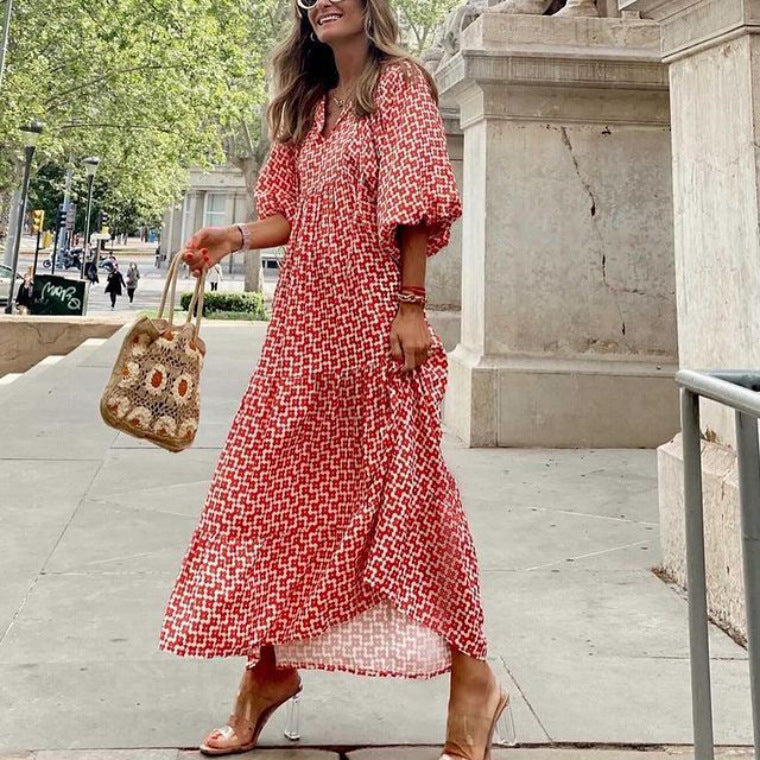 Vêtements de rue à manches bouffantes à collage géométrique pour femmes