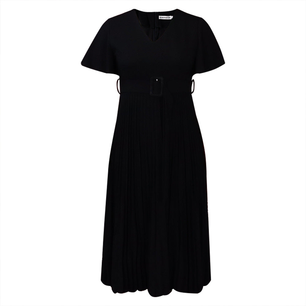 Cool Stylish V-neck Ruffle Pleated Dress Plus Size