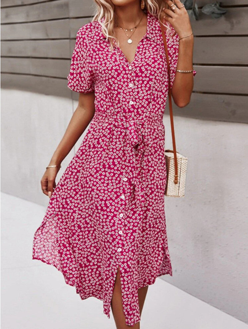 Casual Vacation Wide Hem Printed Ribbon Dresses