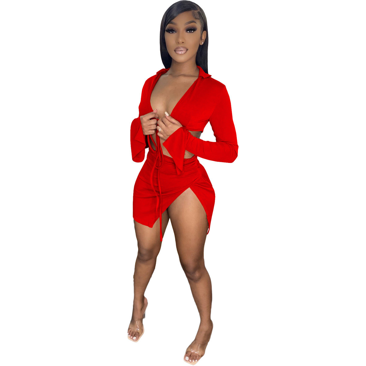 Women's Tied Long Sleeves Swimsuit Set Suits