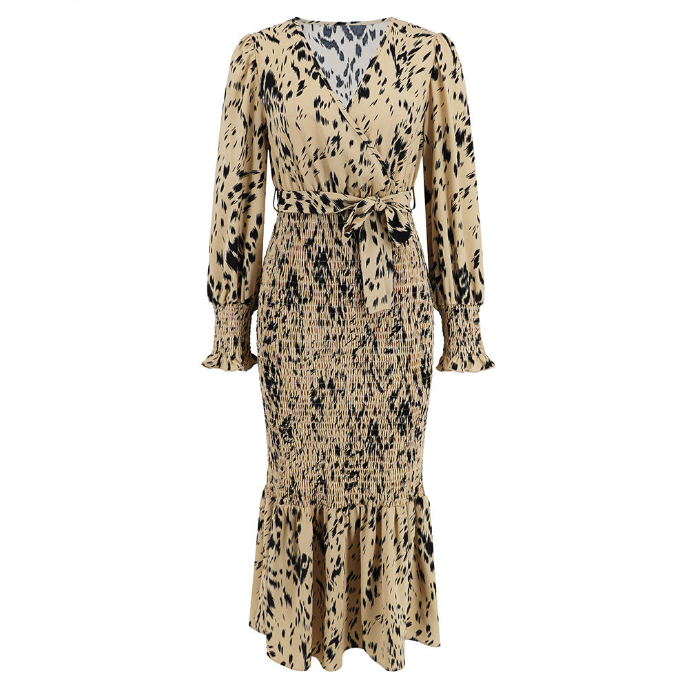 Women's French Elegant Long Dress Leopard Print Dresses