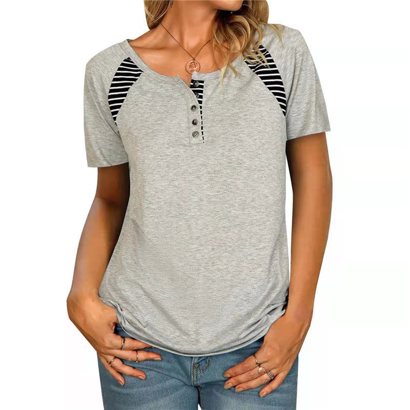 Women's Versatile Short-sleeved Printed Striped For Blouses