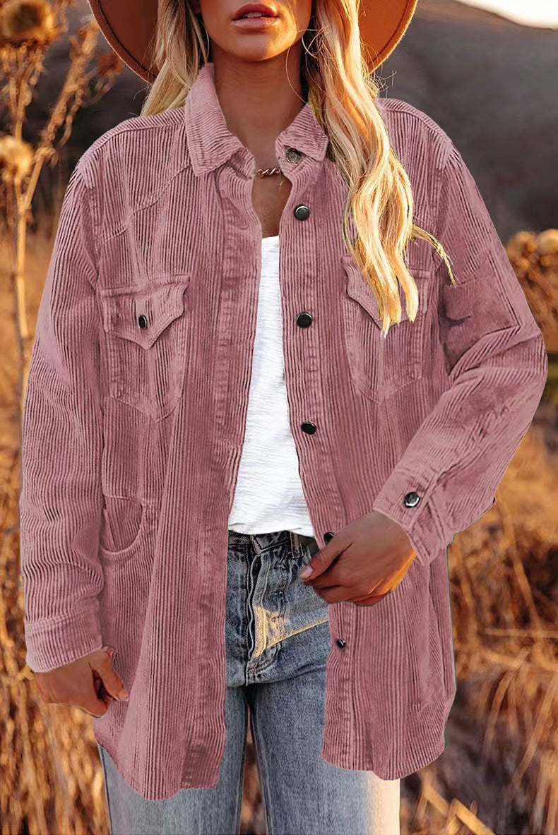 Women's Padded Corduroy Lapel Button Loose Casual Jackets