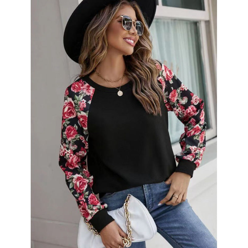 Women's Autumn Print Stitching Fashion Casual Sweatshirt Sweaters