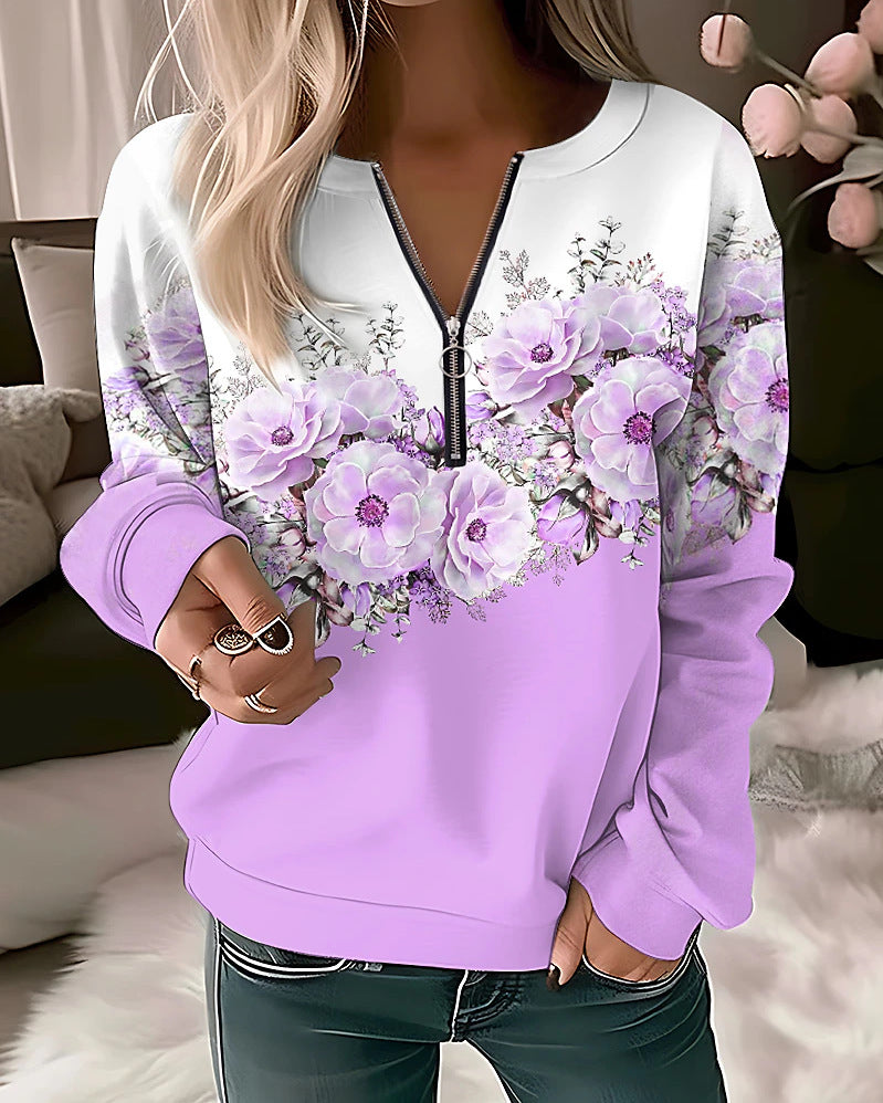 Women's Popular Printed Long Sleeve Pullover Loose Sweaters