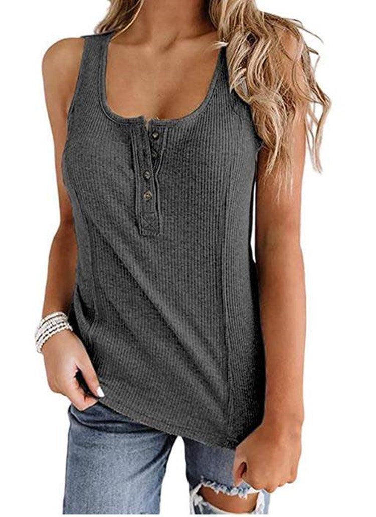 Women's Solid Color Buttons Sleeveless T-shirt Vests