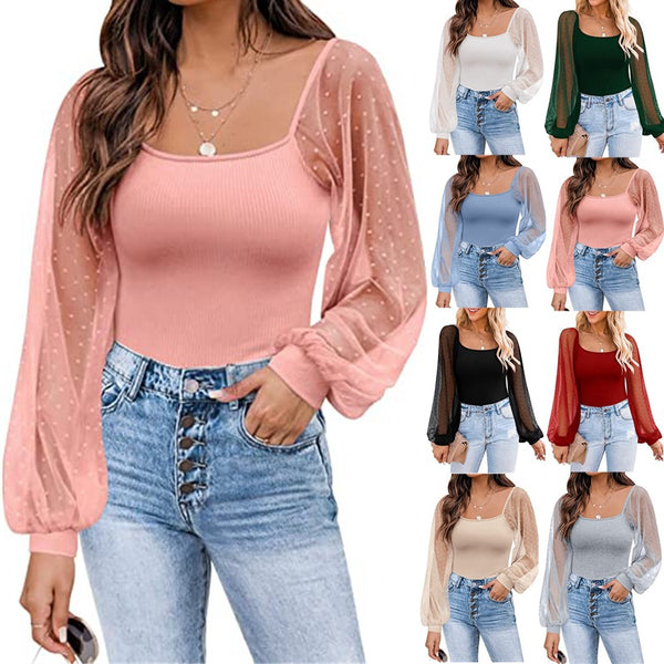 Women's Summer Fashion Lantern Sleeve Slim Fit Blouses