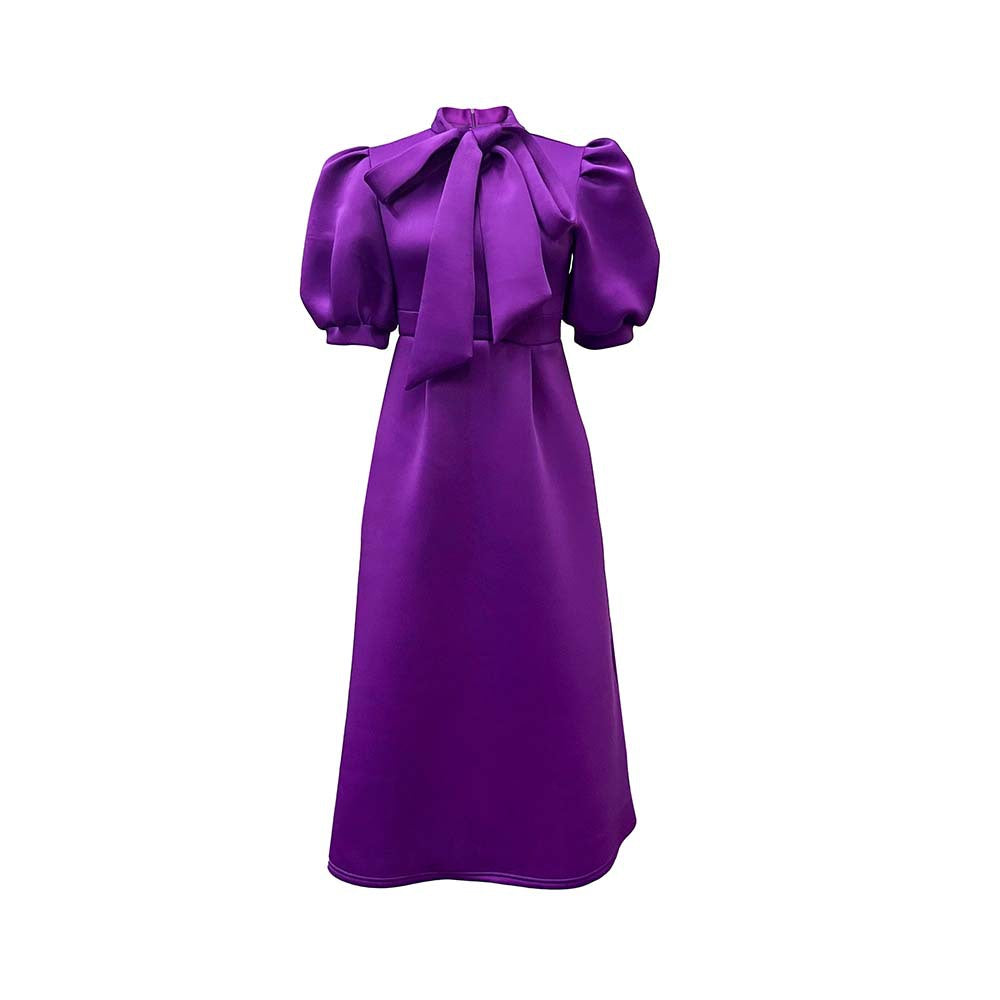 Women's Summer Bow Solid Color Banquet Sleeve Dresses