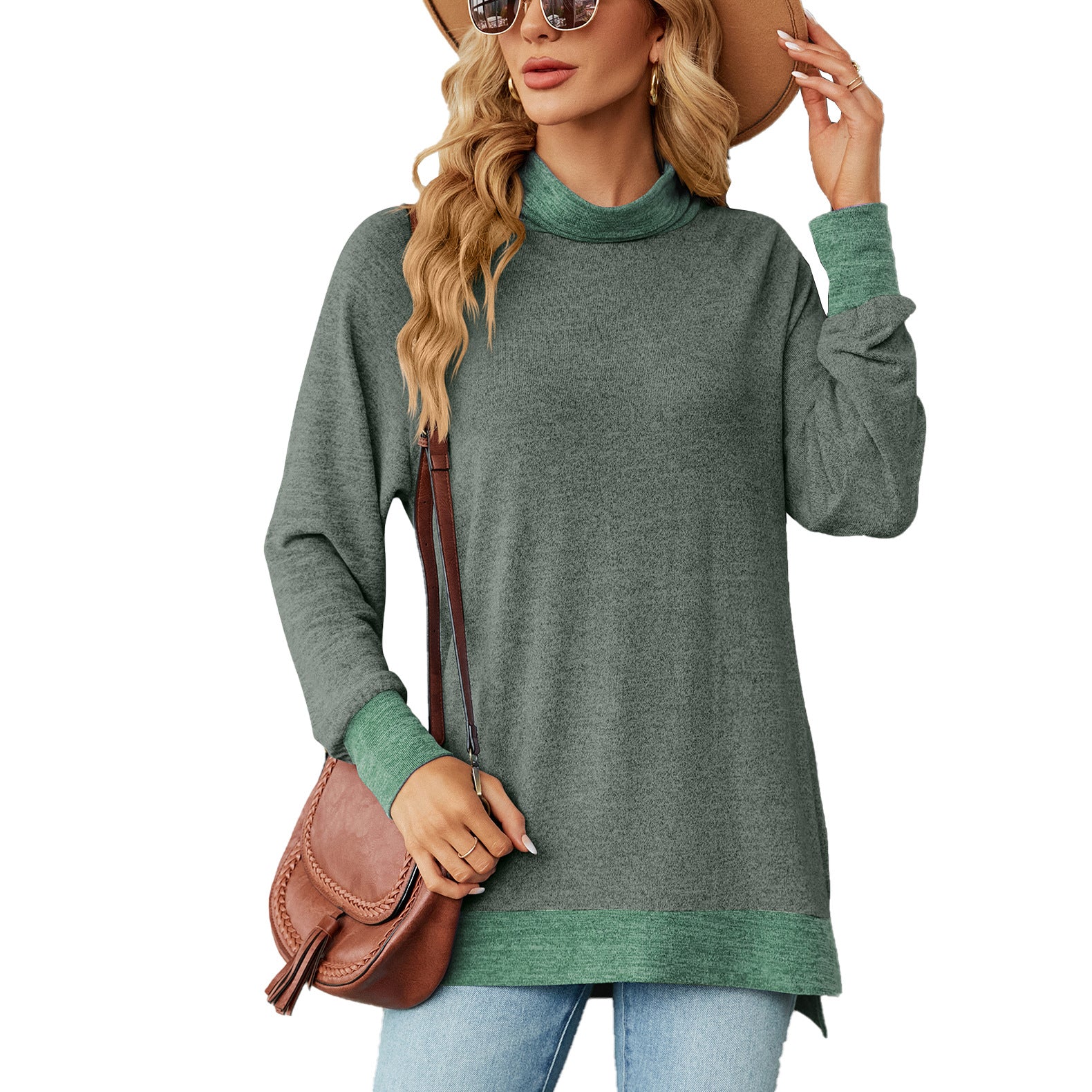 Women's Contrast Color Scarf Loose Long Sleeve Blouses