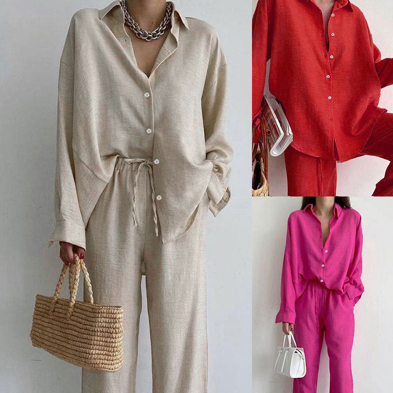 Women's Summer Temperament Commute Crumpled Loose Shirt Suits