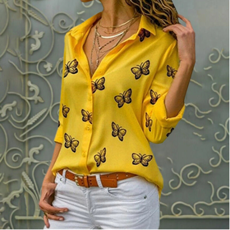 Women's Popular Butterfly Print Loose Lapels Shirt Blouses