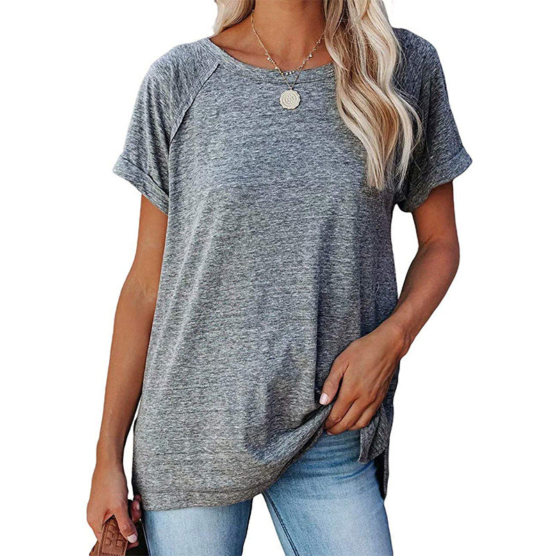 Women's Round Neck Solid Color Loose Short-sleeved Blouses