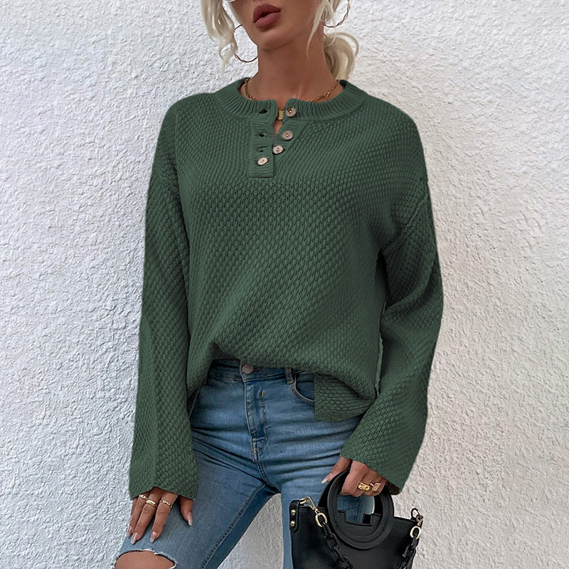 Women's Round Neck Chest Buttons Knit Sweaters