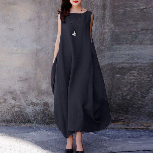 Women's Big Hem Solid Color Round Neck Dresses