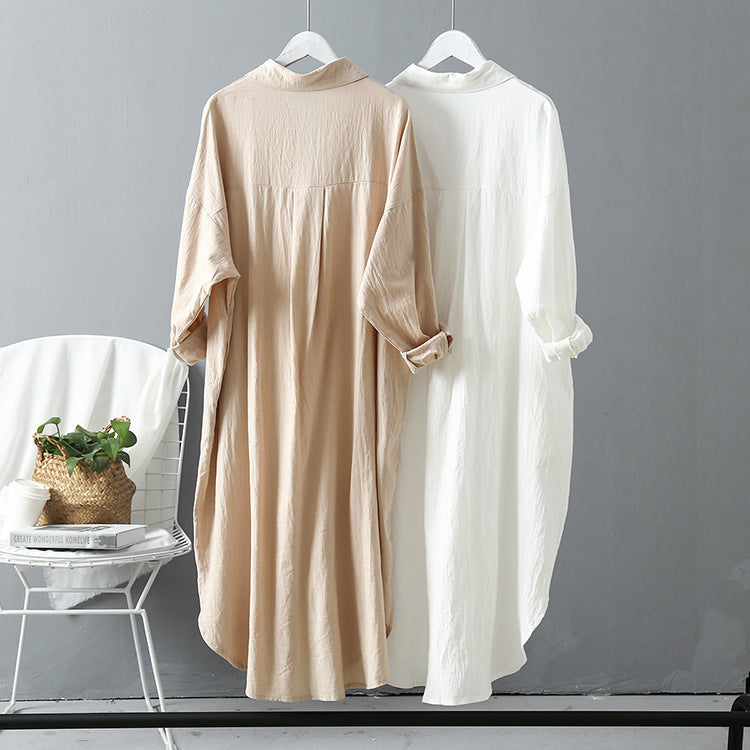 Chemise mi-longue blanche pour femmes, hauts amples décontractés de printemps