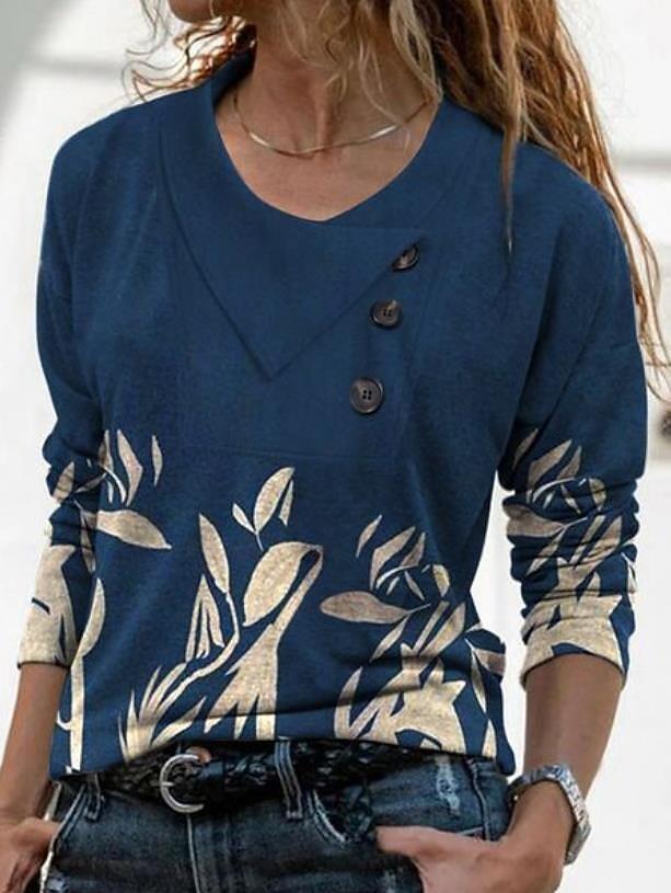 Women's Cross Collar Button Geometry Pattern Printed Blouses