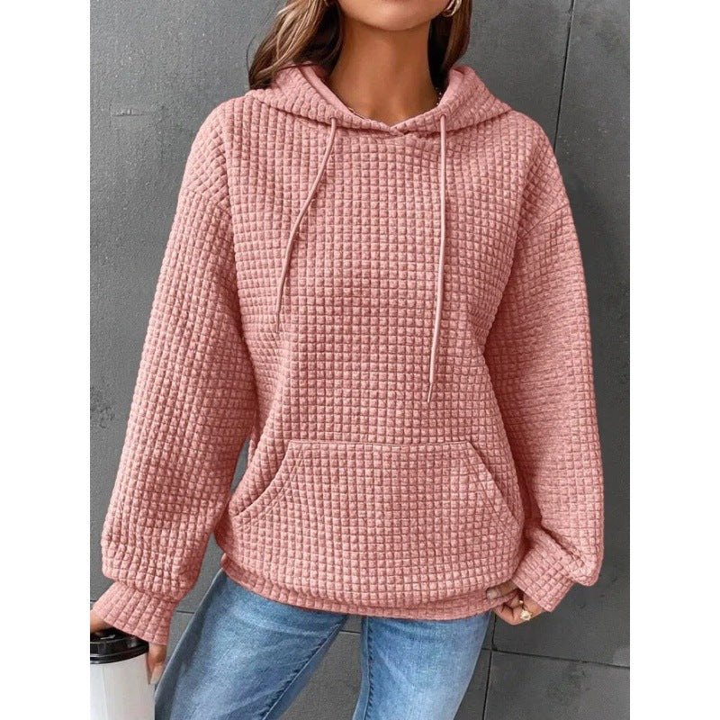 Women's Waffle Round Neck Long-sleeved Solid Color Sweaters