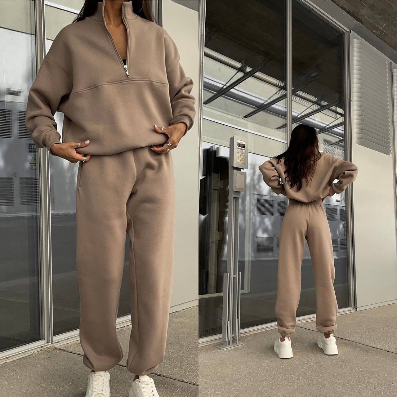 Women's Long Sleeve Zipped Stand Collar Comfortable Loose Sports Suits