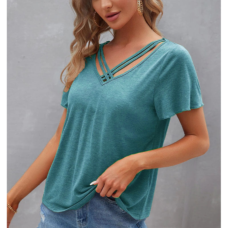 Women's Summer Solid Color Ruffle Sleeve Blouses