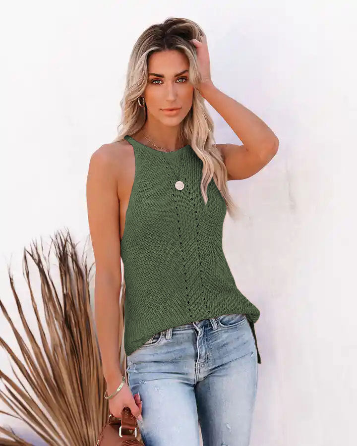 Women's Cool Loose Halter Pointelle Camisole Tops