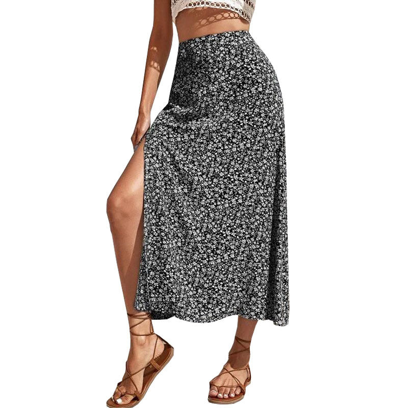 Trendy Women's Summer Floral Mid-waist Dress Skirts