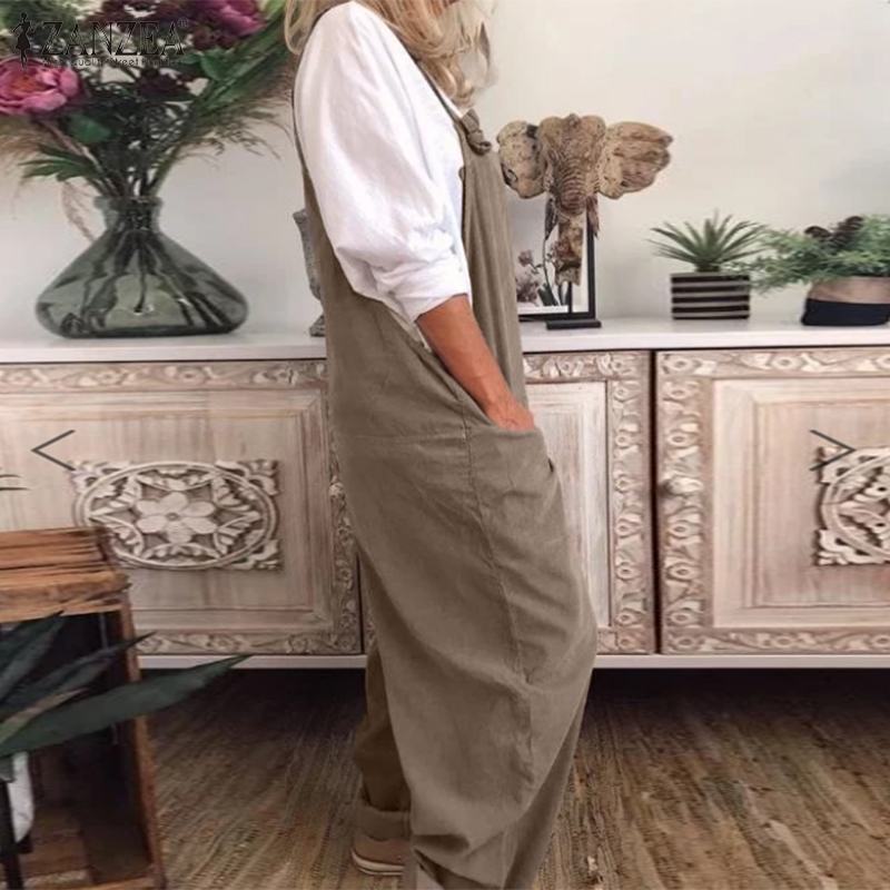 Women's Autumn Solid Color Pocket Loose-fitting Overalls Pants