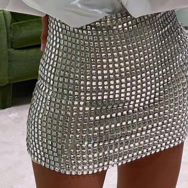 Women's Spring Sexy Solid Color Slim Mesh Sequined Skirts