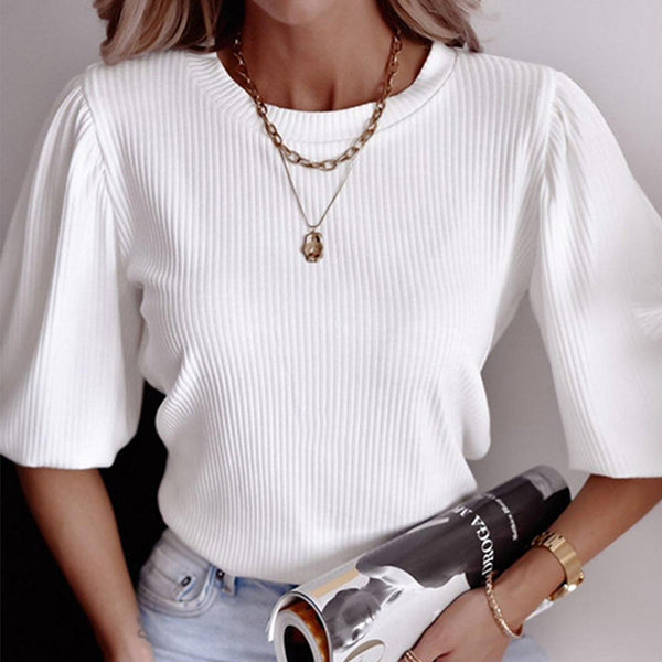 Women's Half Sleeve Solid Color T-shirt Bubble Blouses