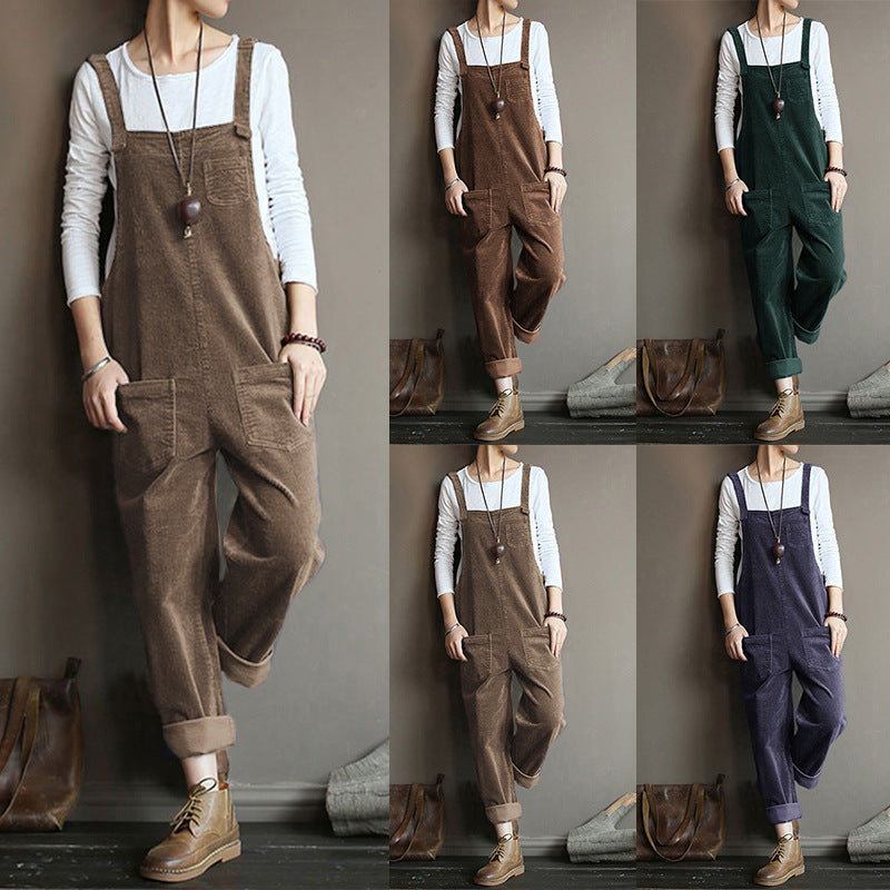 Charming Elegant Corduroy Solid Color Long Pants